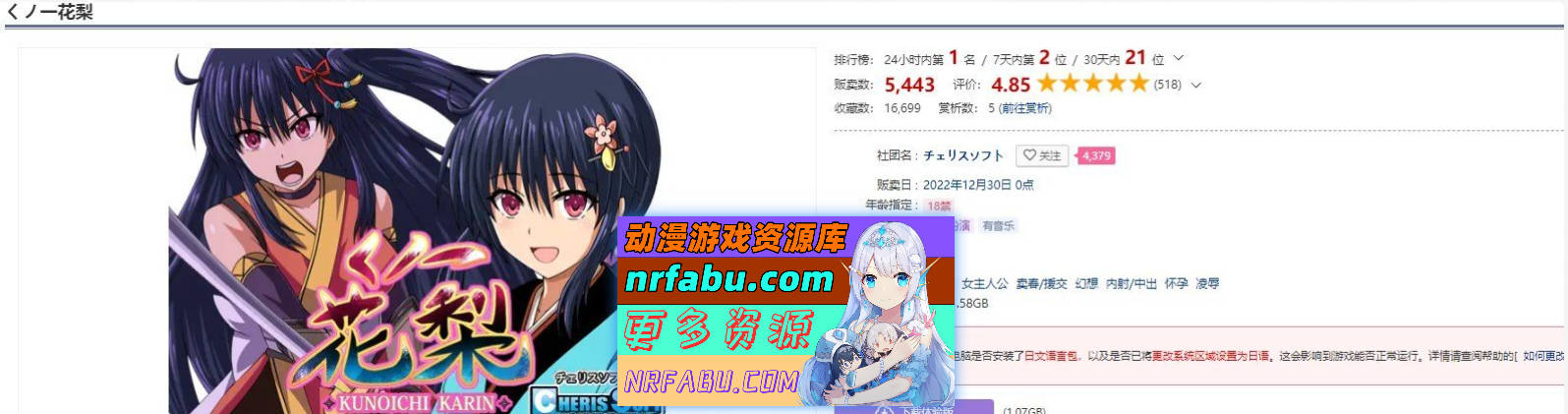 [PC/爆款RPG/汉化/动态]大型江户幻想RPG：女忍者花梨V1.2 精翻汉化版+存档[新汉化][1.8G]